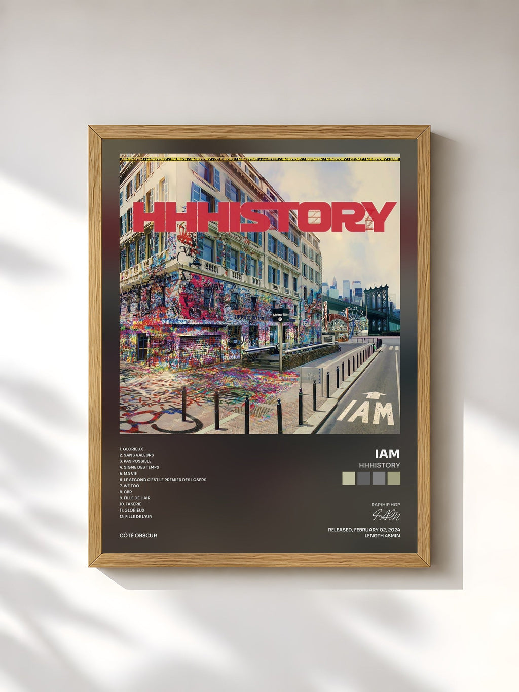 #bois Tableau de l'album HHHistory de IAM, cadre en bois brut, imprimé et encadré en France