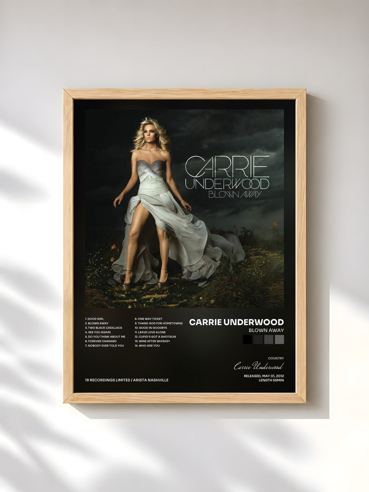 #bois Tableau de l'album Blown Away de Carrie Underwood, cadre en bois brut, imprimé et encadré en France