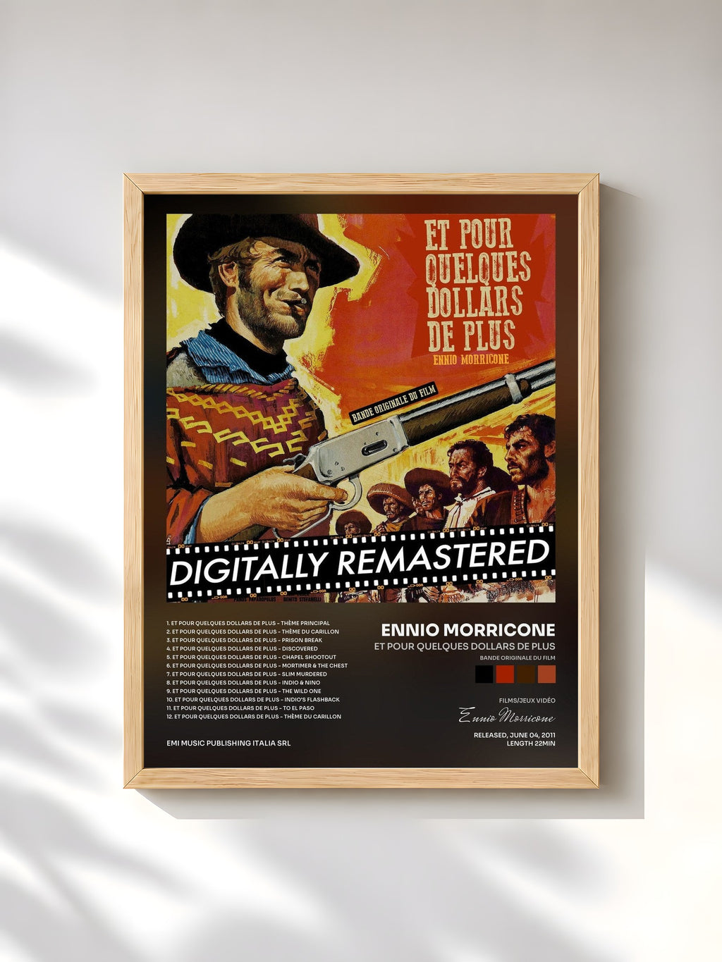 #bois Tableau de l'album Et Pour Quelques Dollars de Plus (Bande Originale du Film) [Digitally Remastered] de Ennio Morricone, cadre en bois brut, imprimé et encadré en France