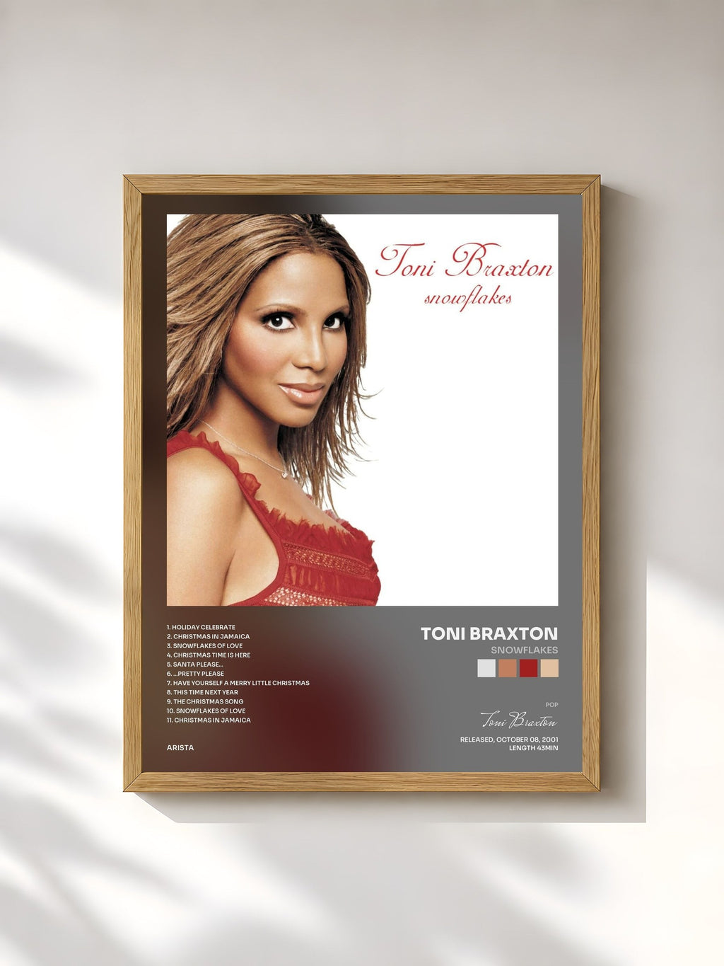 #bois Tableau de l'album Snowflakes de Toni Braxton, cadre en bois brut, imprimé et encadré en France