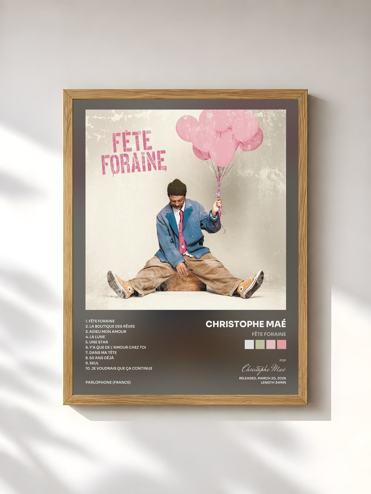 #bois Tableau de l'album Fête foraine de Christophe Maé, cadre en bois brut, imprimé et encadré en France