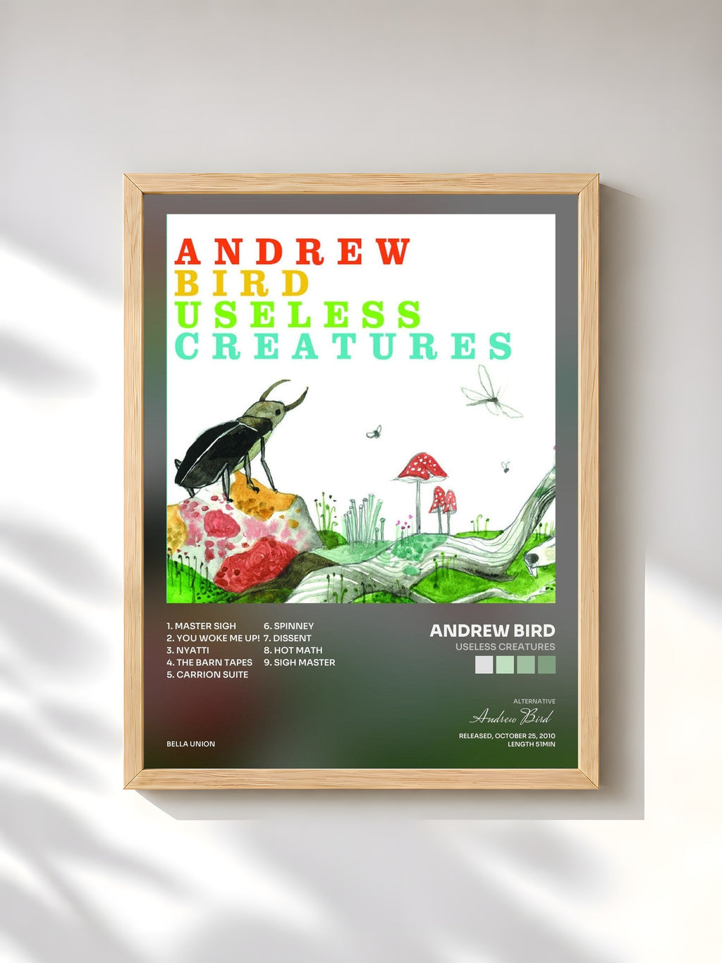 #bois Tableau de l'album Useless Creatures de Andrew Bird, cadre en bois brut, imprimé et encadré en France
