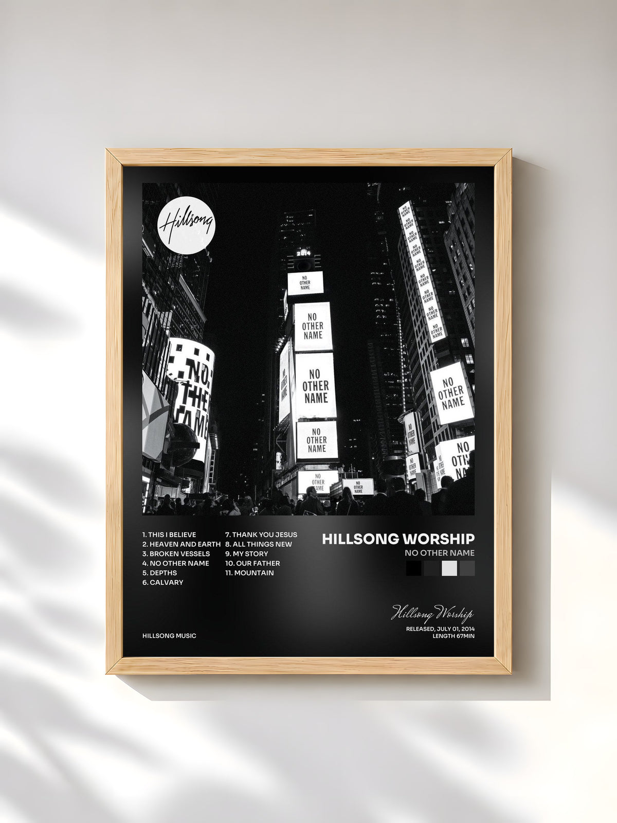 #bois Tableau de l'album No Other Name de Hillsong Worship, cadre en bois brut, imprimé et encadré en France