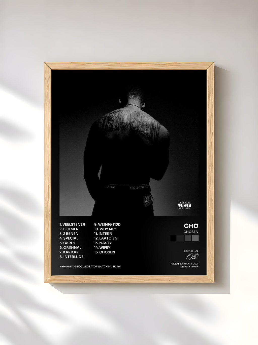 #bois Tableau de l'album CHOSEN de CHO, cadre en bois brut, imprimé et encadré en France
