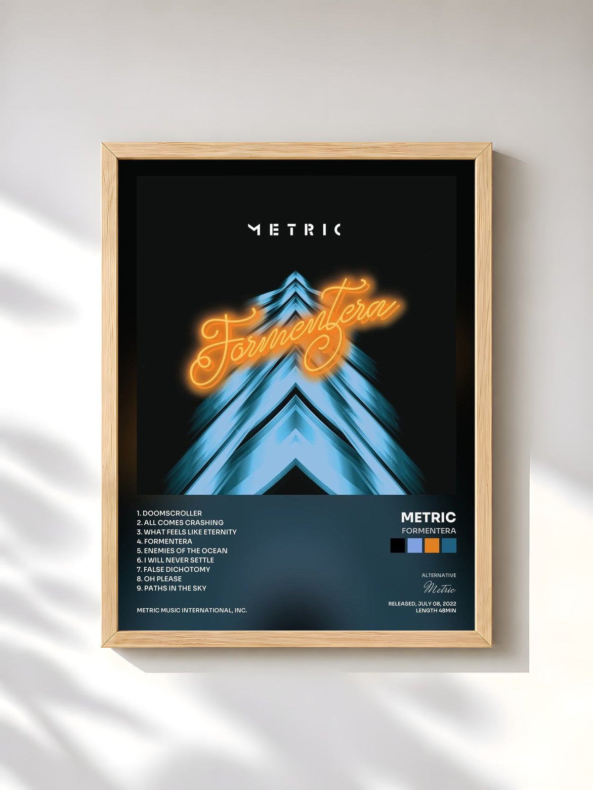 #bois Tableau de l'album Formentera de Metric, cadre en bois brut, imprimé et encadré en France