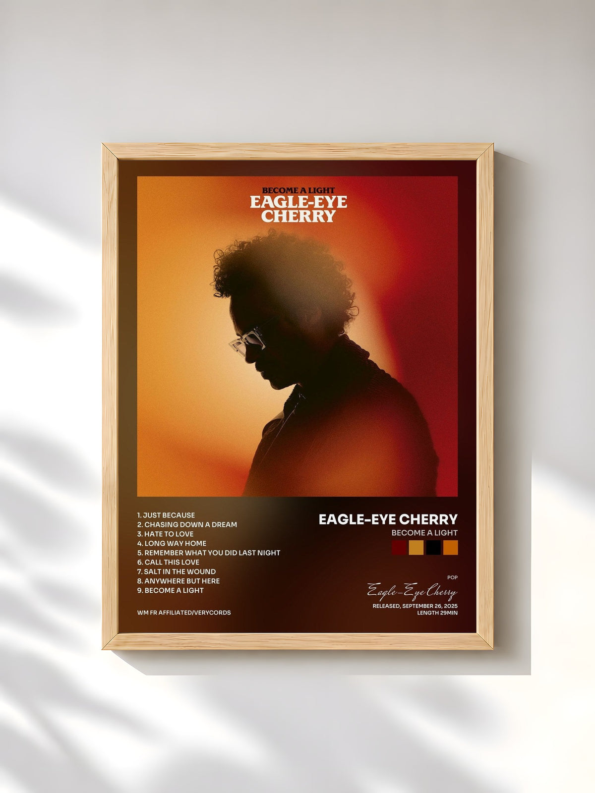 #bois Tableau de l'album Become a Light de Eagle-Eye Cherry, cadre en bois brut, imprimé et encadré en France
