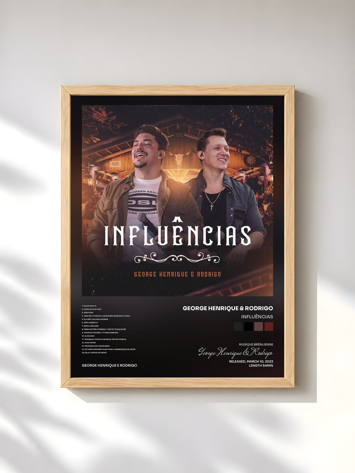 #bois Tableau de l'album Influências de George Henrique & Rodrigo, cadre en bois brut, imprimé et encadré en France
