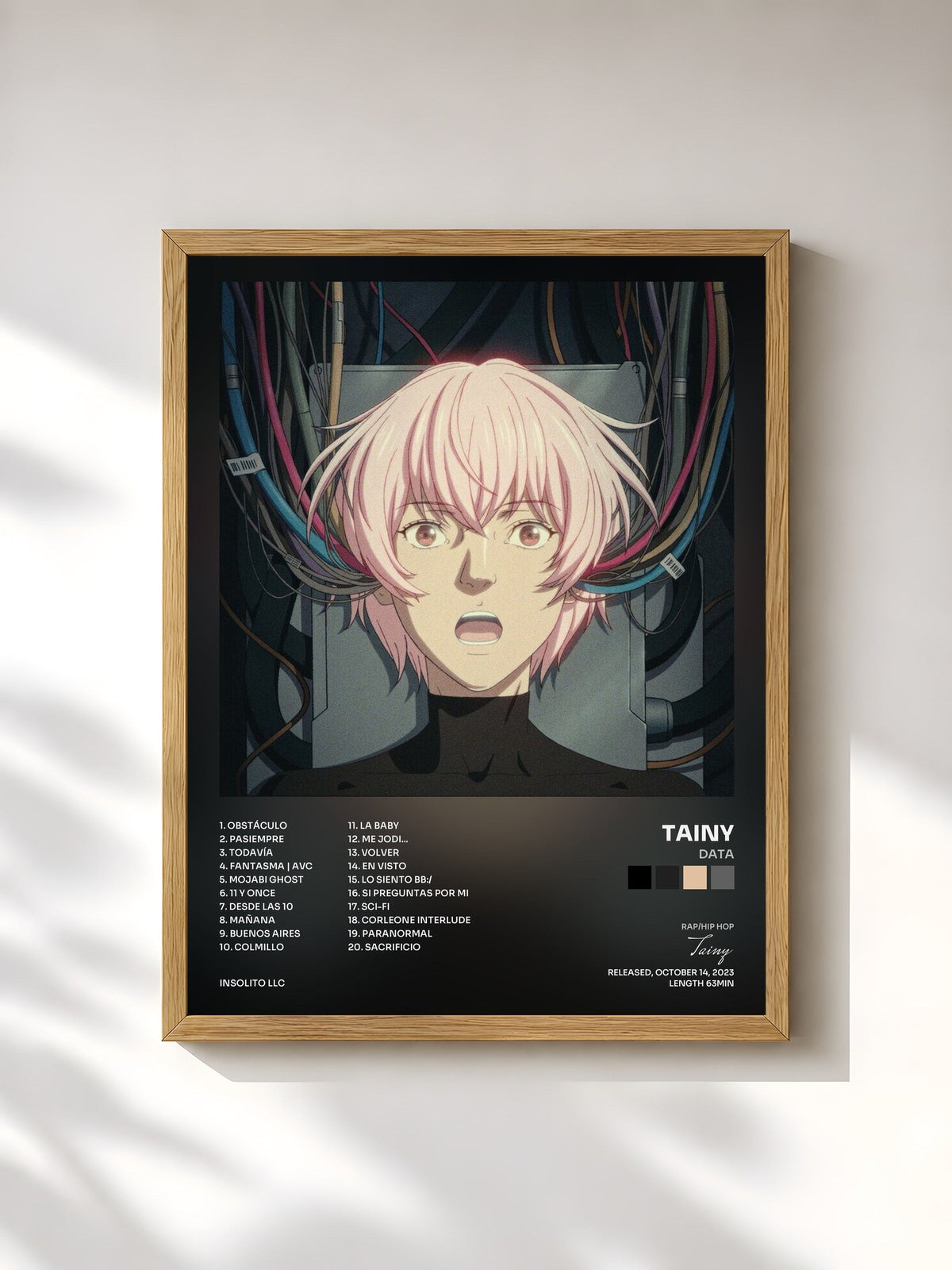 #bois Tableau de l'album DATA de Tainy, cadre en bois brut, imprimé et encadré en France
