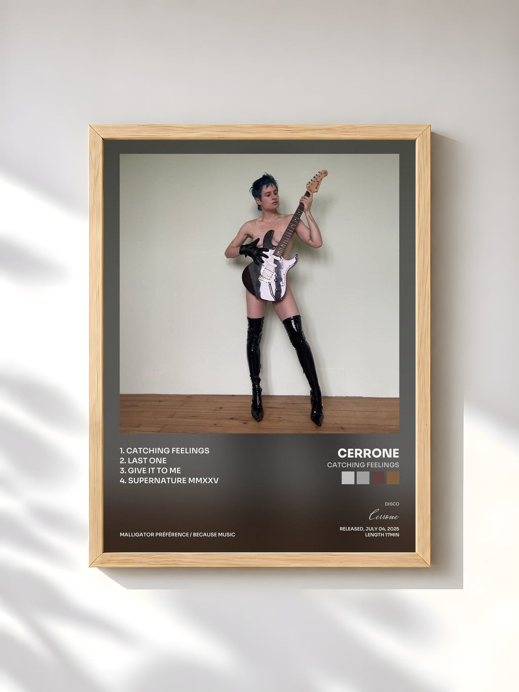 #bois Tableau de l'album Catching feelings de Cerrone, cadre en bois brut, imprimé et encadré en France