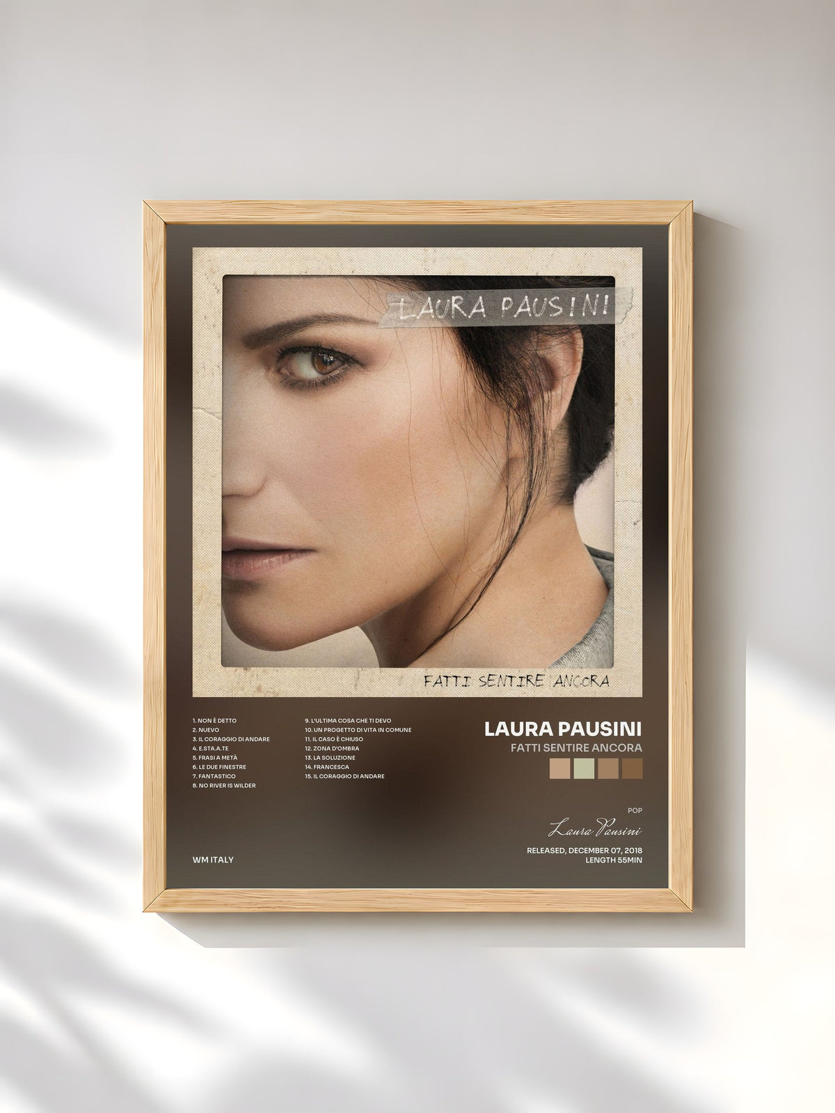 #bois Tableau de l'album Fatti sentire ancora de Laura Pausini, cadre en bois brut, imprimé et encadré en France