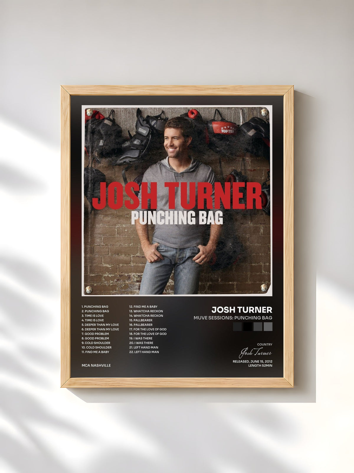 #bois Tableau de l'album Muve Sessions: Punching Bag de Josh Turner, cadre en bois brut, imprimé et encadré en France