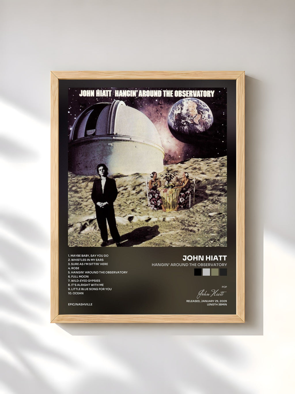 #bois Tableau de l'album Hangin' Around The Observatory de John Hiatt, cadre en bois brut, imprimé et encadré en France