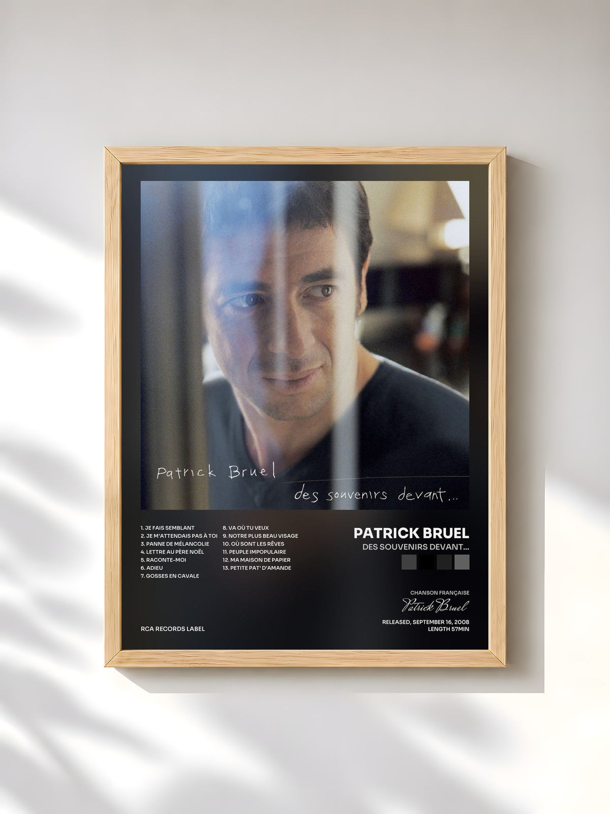 #bois Tableau de l'album Des souvenirs devant... de Patrick Bruel, cadre en bois brut, imprimé et encadré en France