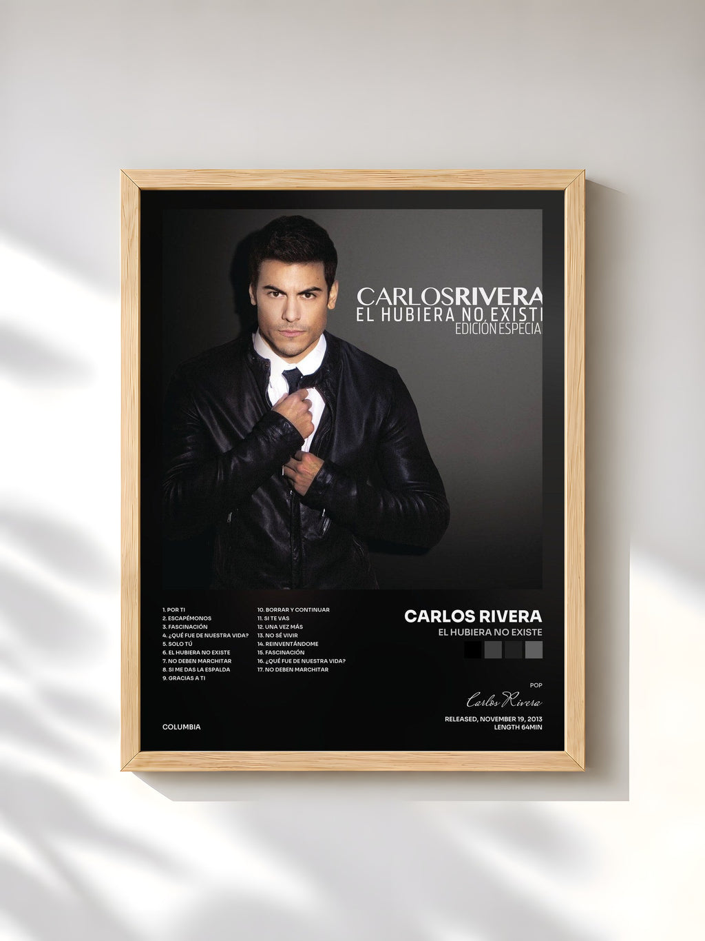 #bois Tableau de l'album El Hubiera No Existe de Carlos Rivera, cadre en bois brut, imprimé et encadré en France