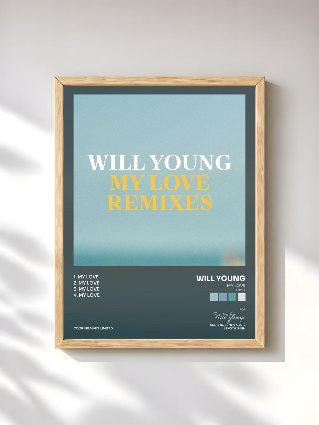 #bois Tableau de l'album My Love (Remixes) de Will Young, cadre en bois brut, imprimé et encadré en France