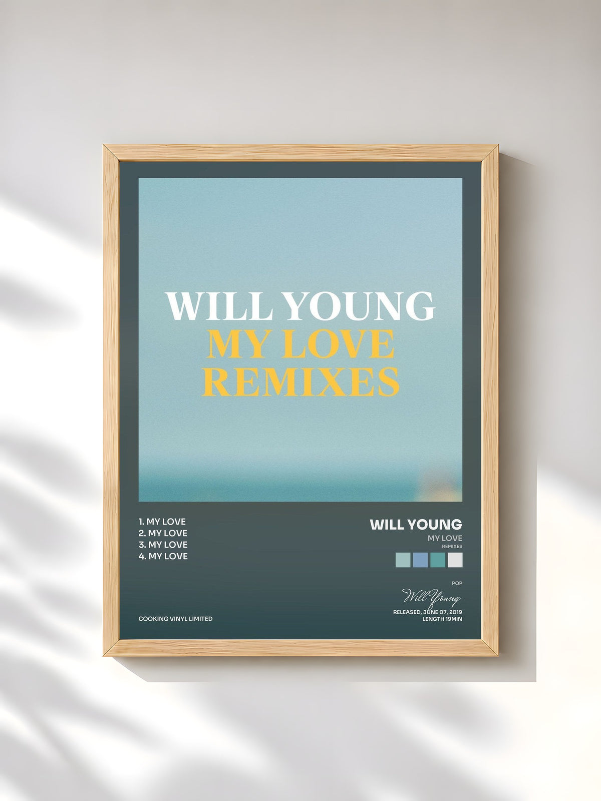 #bois Tableau de l'album My Love (Remixes) de Will Young, cadre en bois brut, imprimé et encadré en France