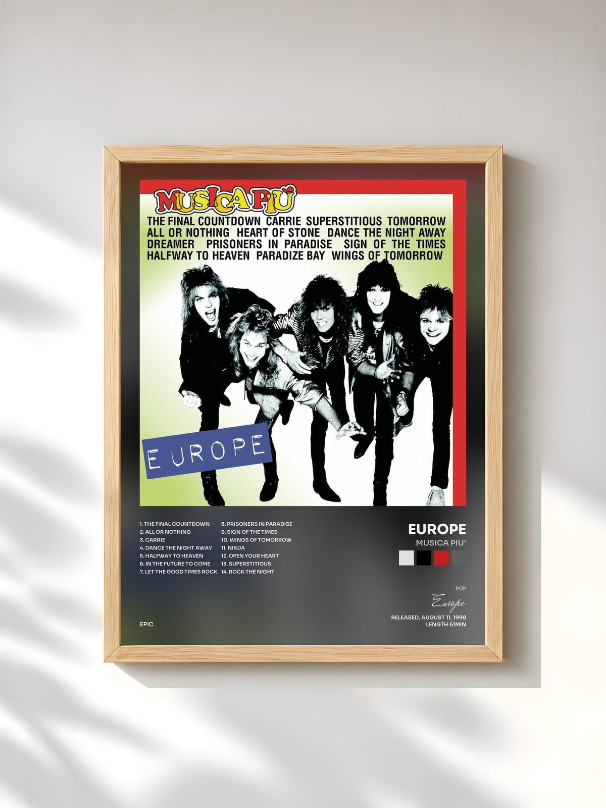 #bois Tableau de l'album Musica Piu' de Europe, cadre en bois brut, imprimé et encadré en France