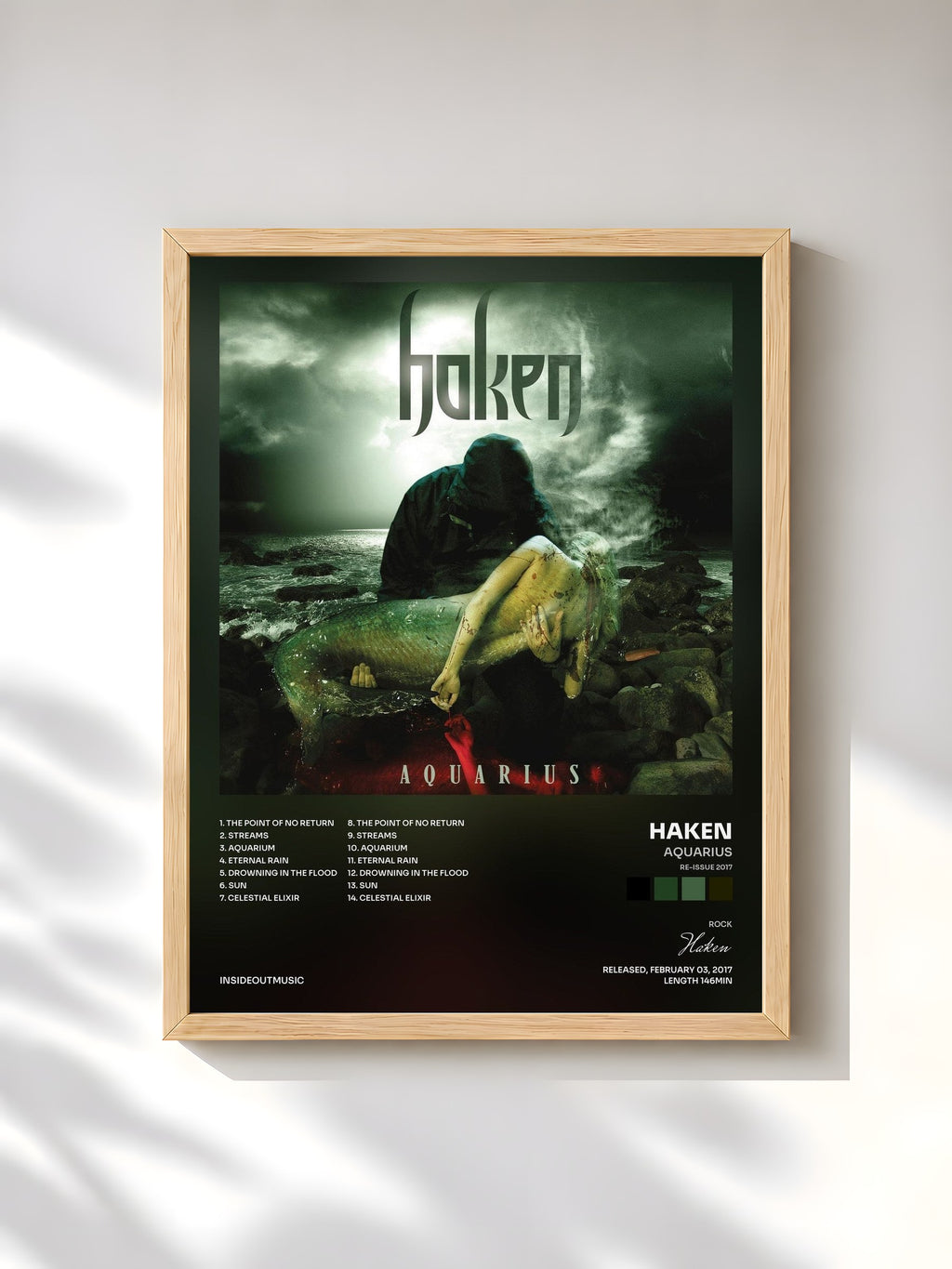 #bois Tableau de l'album Aquarius (Re-issue 2017) de Haken, cadre en bois brut, imprimé et encadré en France
