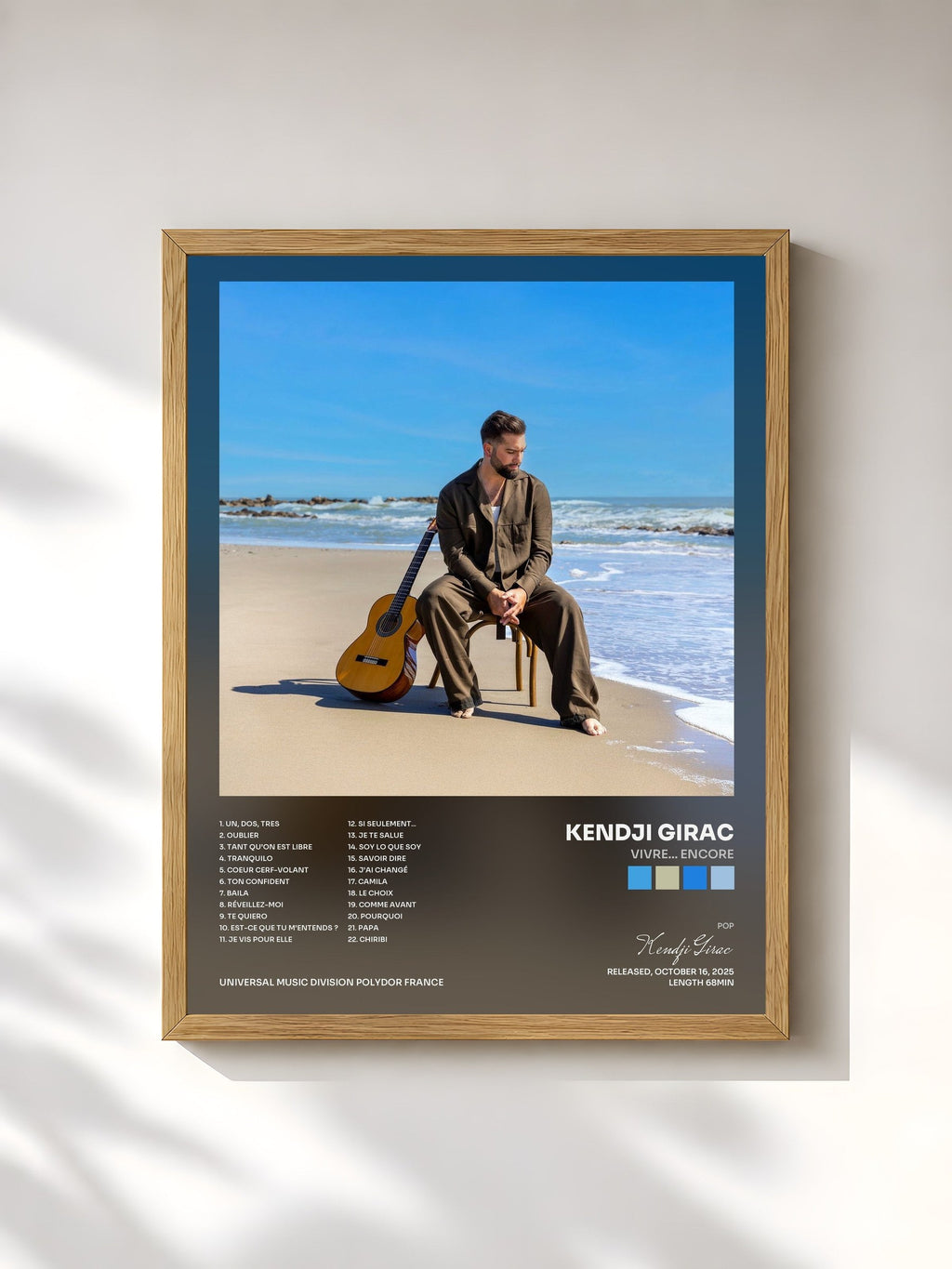 #bois Tableau de l'album Vivre... Encore de Kendji Girac, cadre en bois brut, imprimé et encadré en France