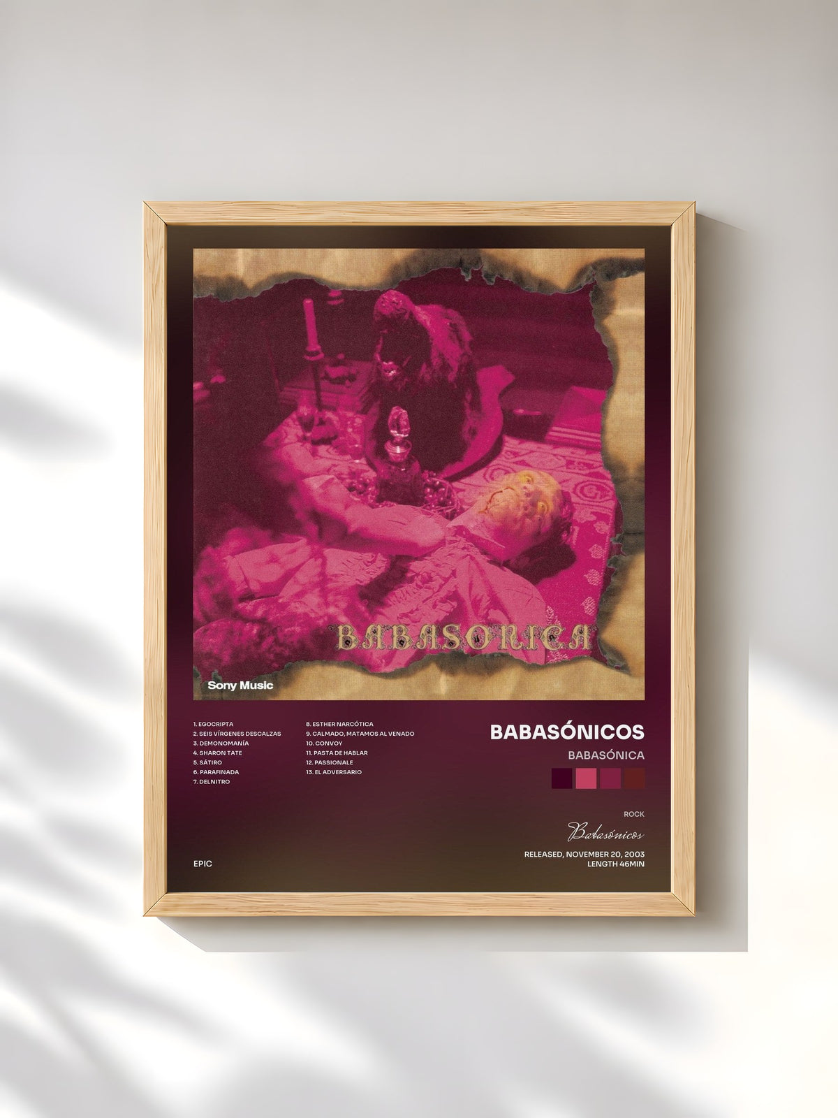 #bois Tableau de l'album Babasónica de Babasónicos, cadre en bois brut, imprimé et encadré en France