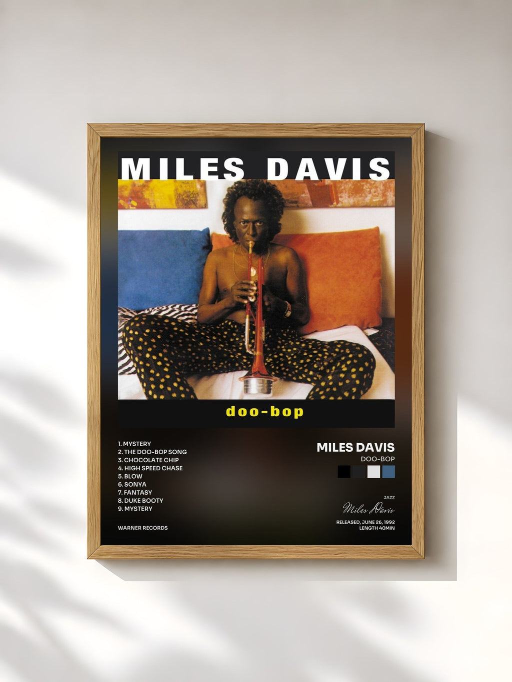 #bois Tableau de l'album Doo-Bop de Miles Davis, cadre en bois brut, imprimé et encadré en France