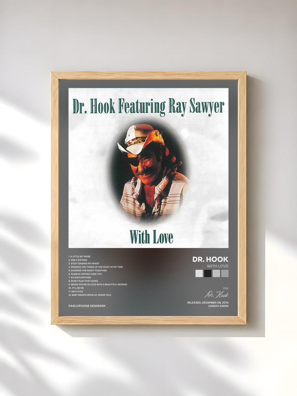 #bois Tableau de l'album With Love de Dr. Hook, cadre en bois brut, imprimé et encadré en France