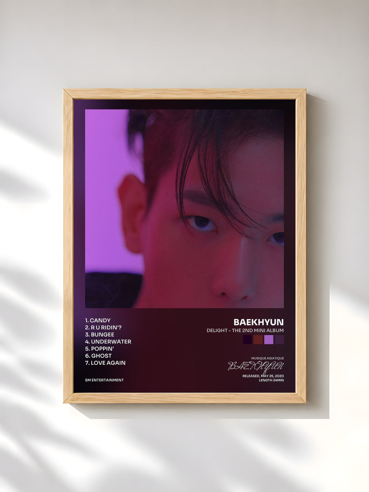#bois Tableau de l'album Delight - The 2nd Mini Album de BAEKHYUN, cadre en bois brut, imprimé et encadré en France
