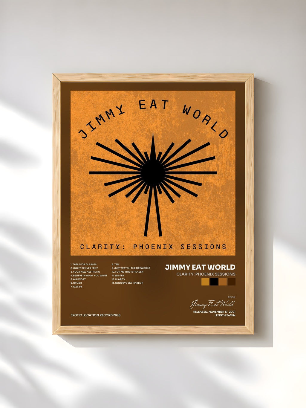 #bois Tableau de l'album Clarity: Phoenix Sessions de Jimmy Eat World, cadre en bois brut, imprimé et encadré en France