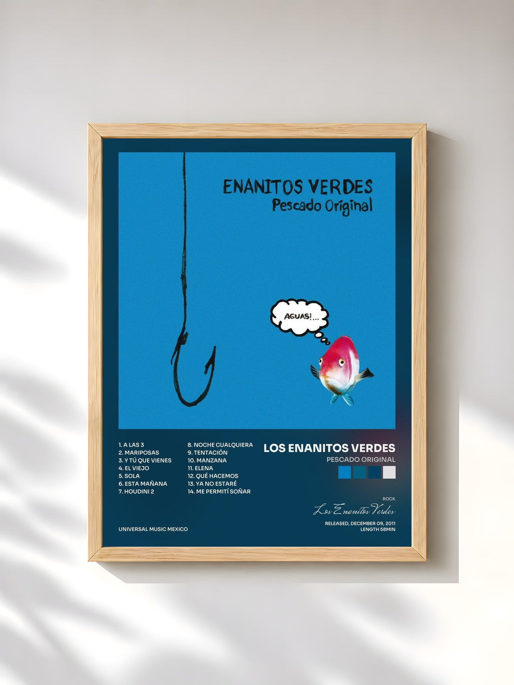 #bois Tableau de l'album Pescado Original de Los Enanitos Verdes, cadre en bois brut, imprimé et encadré en France