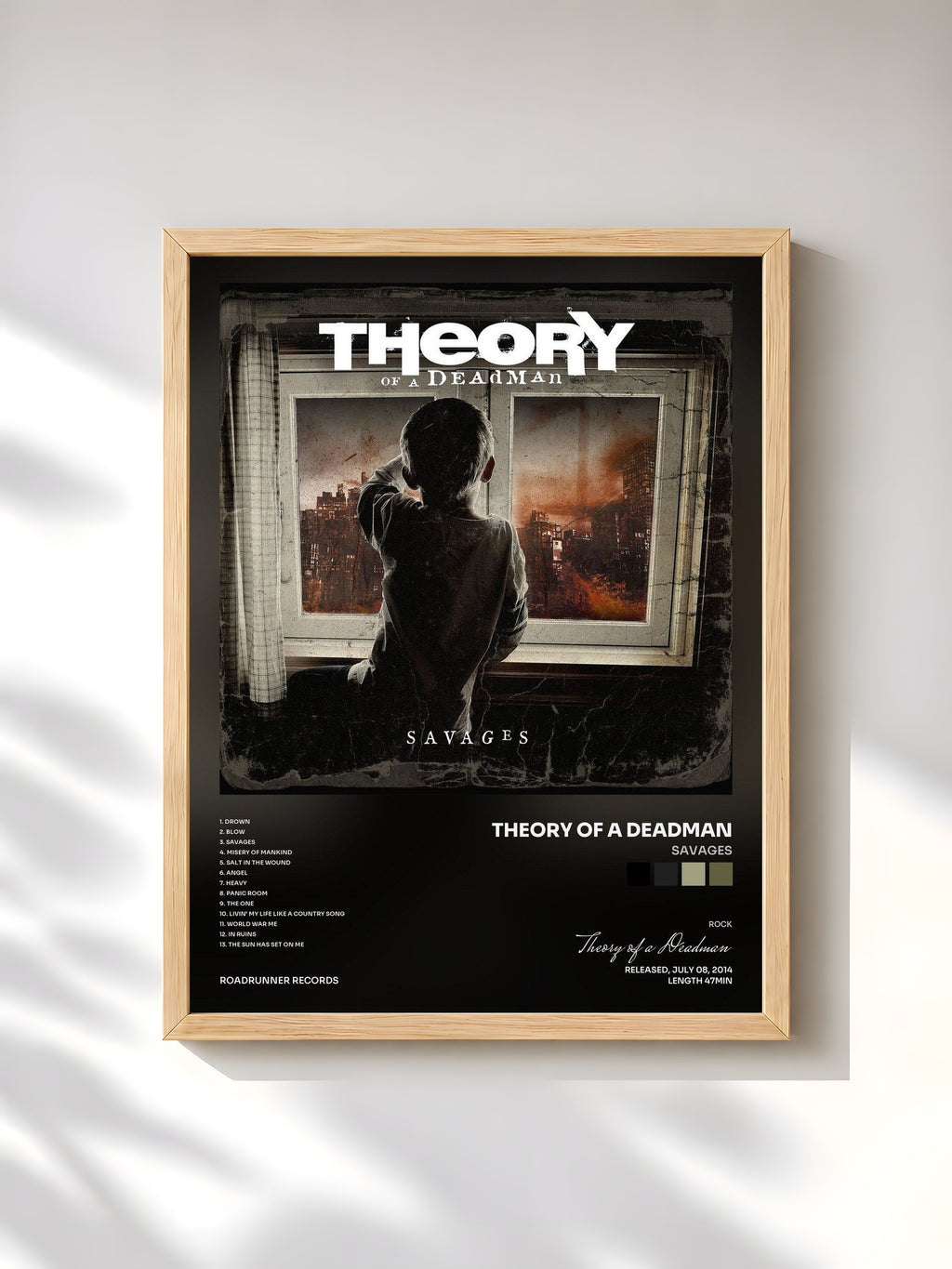 #bois Tableau de l'album Savages de Theory of a Deadman, cadre en bois brut, imprimé et encadré en France