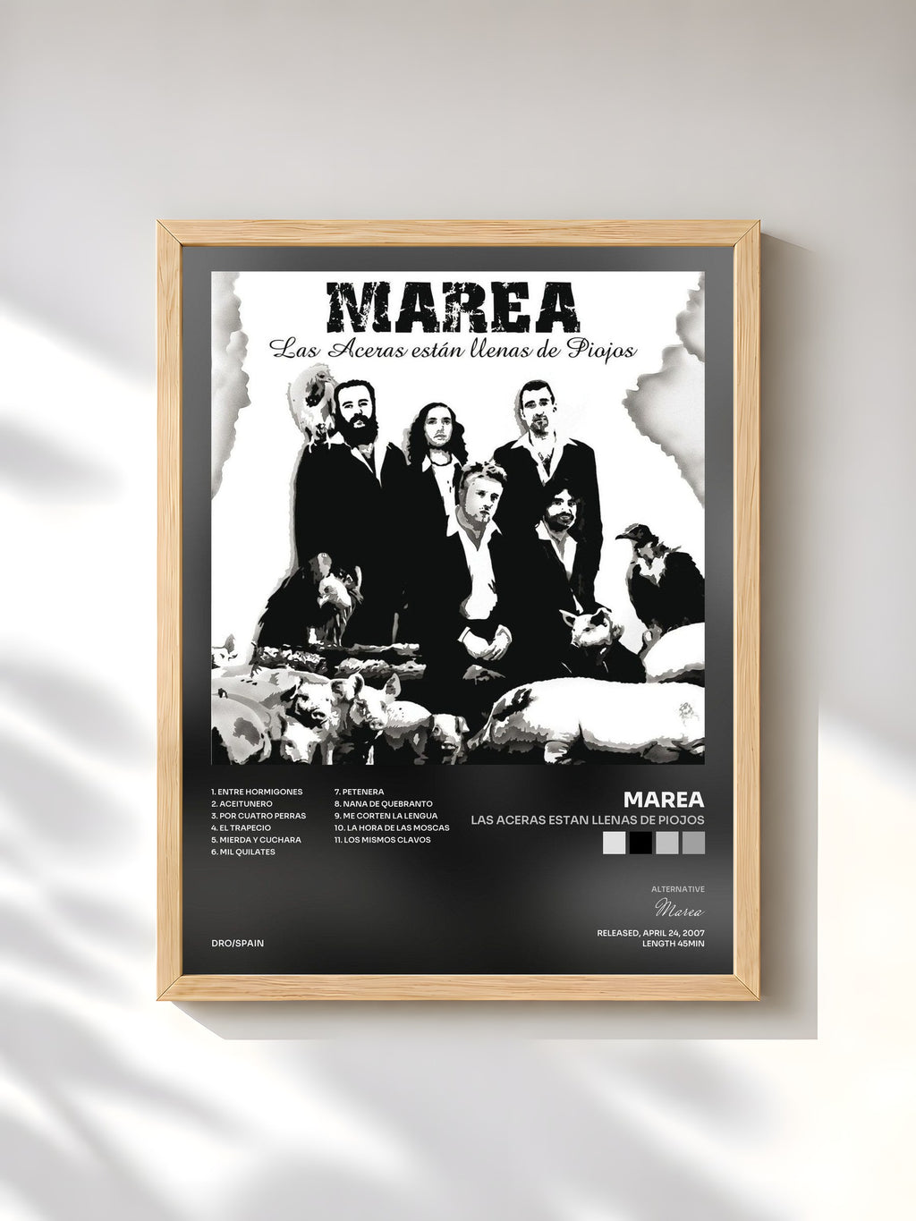 #bois Tableau de l'album Las aceras estan llenas de piojos de Marea, cadre en bois brut, imprimé et encadré en France