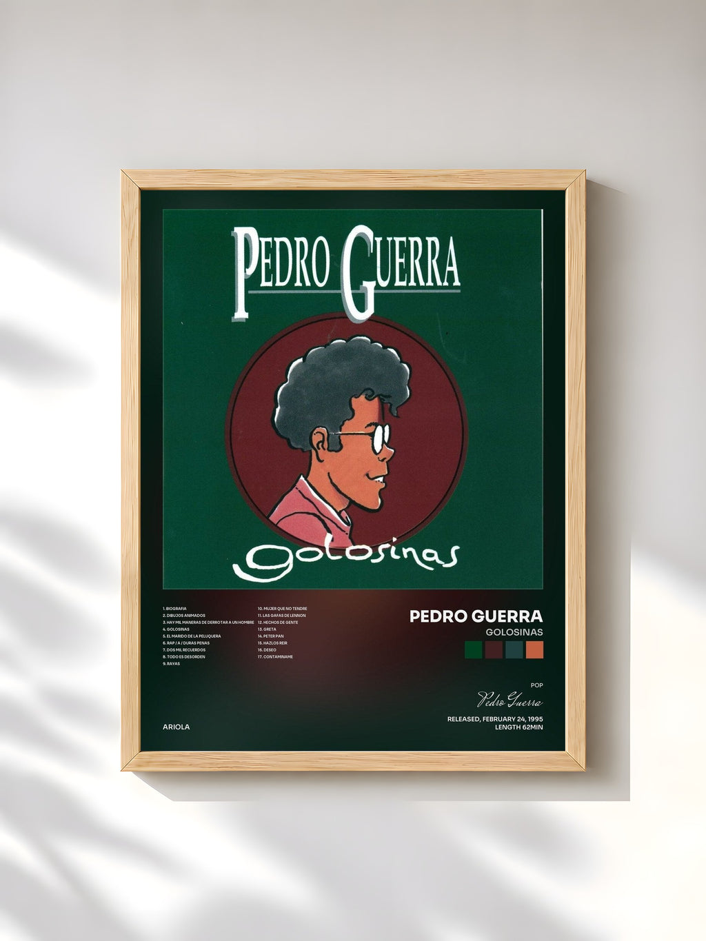 #bois Tableau de l'album Golosinas de Pedro Guerra, cadre en bois brut, imprimé et encadré en France