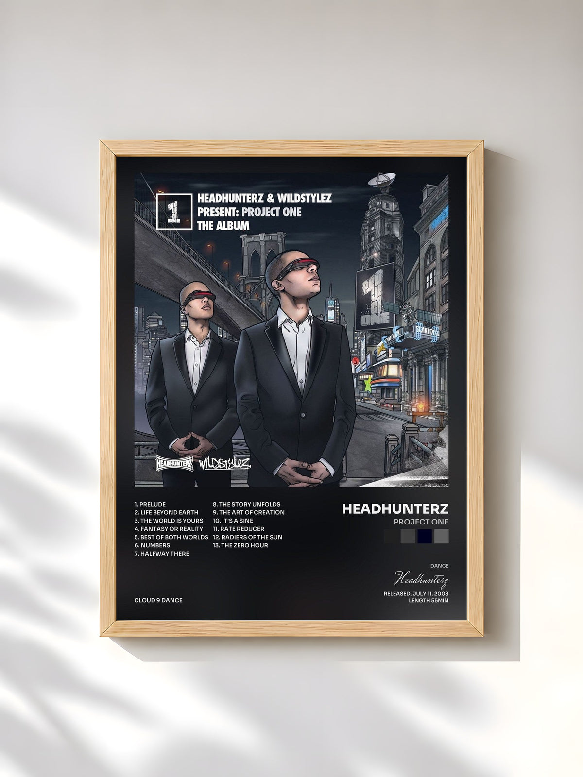 #bois Tableau de l'album Project One de Headhunterz, cadre en bois brut, imprimé et encadré en France