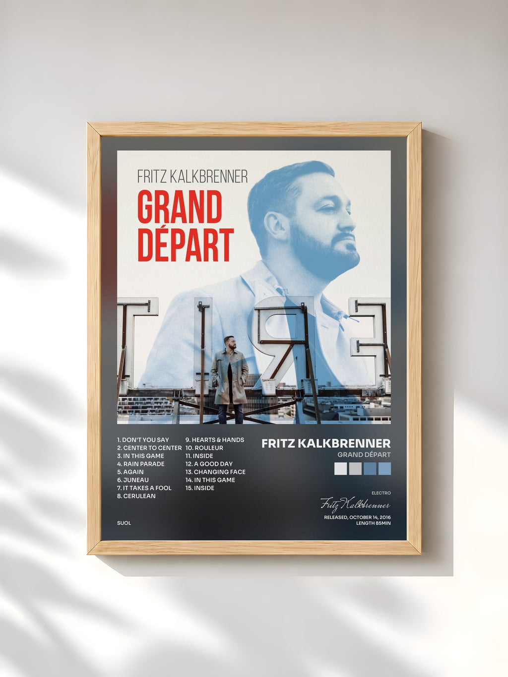 #bois Tableau de l'album Grand Départ de Fritz Kalkbrenner, cadre en bois brut, imprimé et encadré en France
