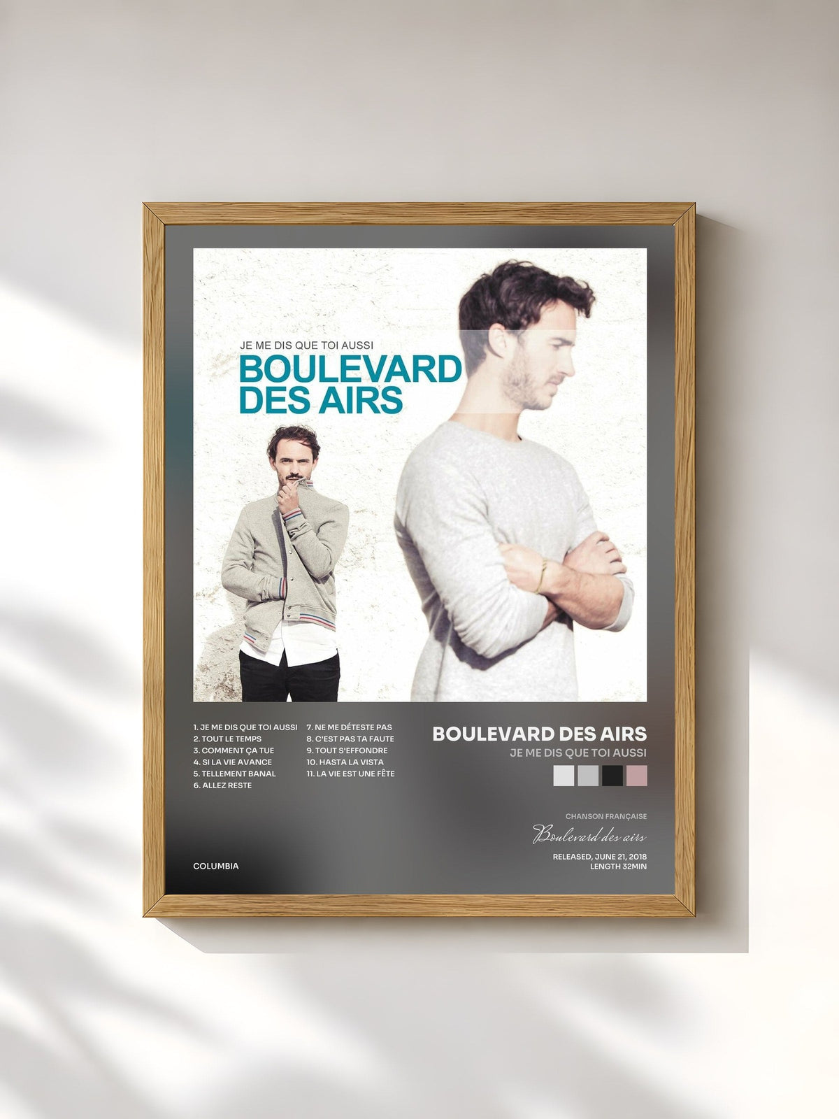 #bois Tableau de l'album Je me dis que toi aussi de Boulevard des airs, cadre en bois brut, imprimé et encadré en France