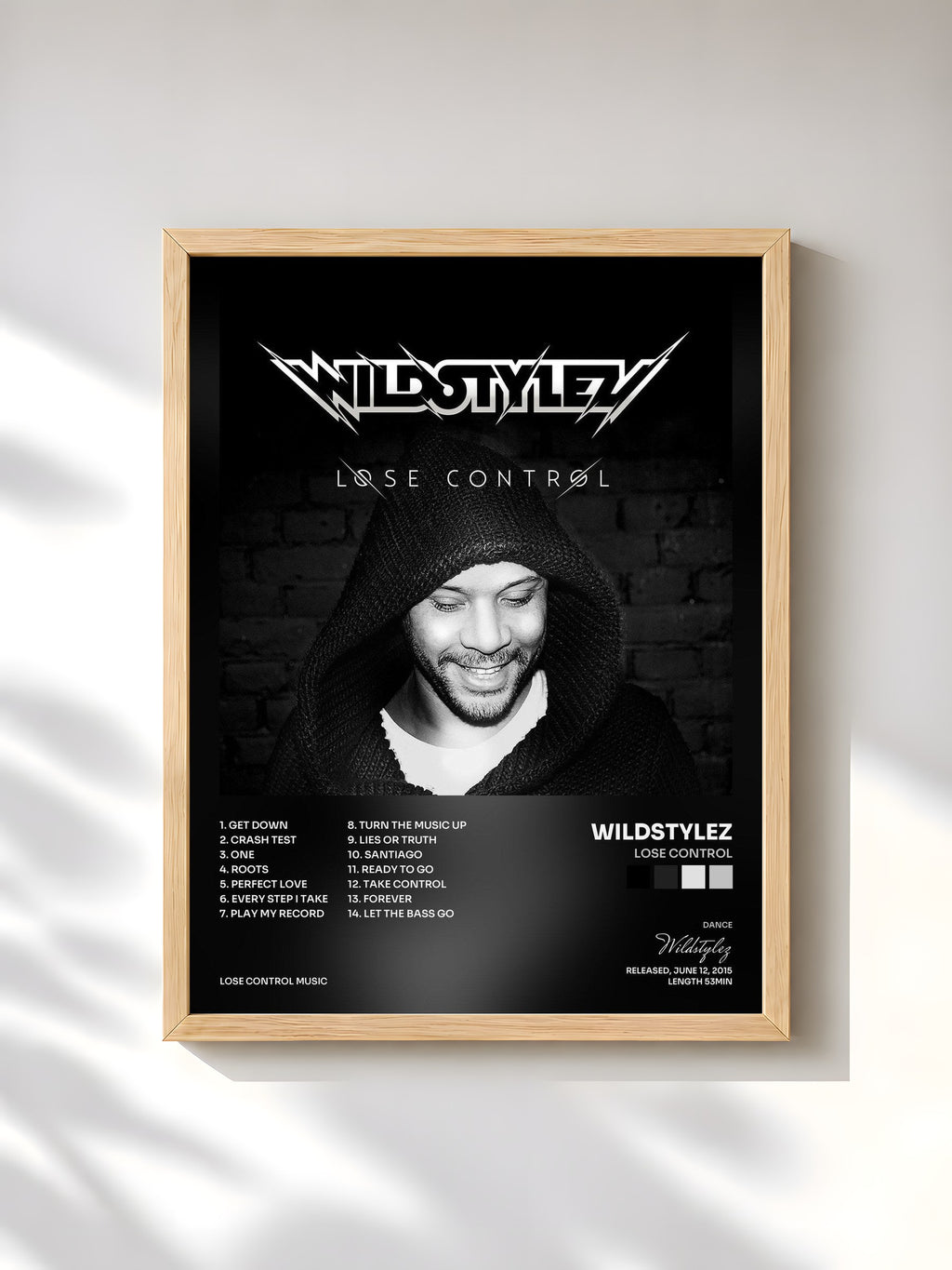 #bois Tableau de l'album Lose Control de Wildstylez, cadre en bois brut, imprimé et encadré en France