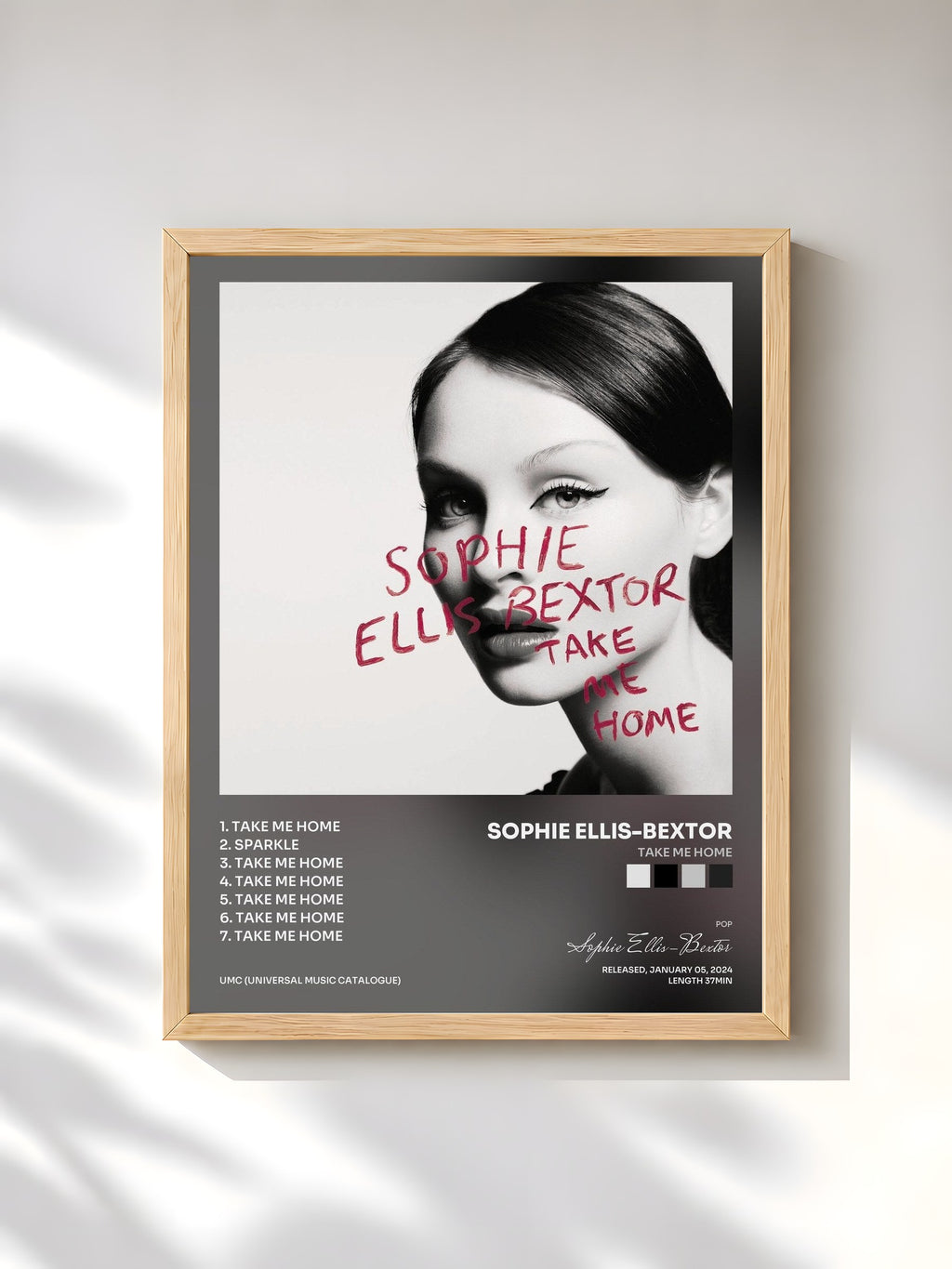 #bois Tableau de l'album Take Me Home de Sophie Ellis-Bextor, cadre en bois brut, imprimé et encadré en France