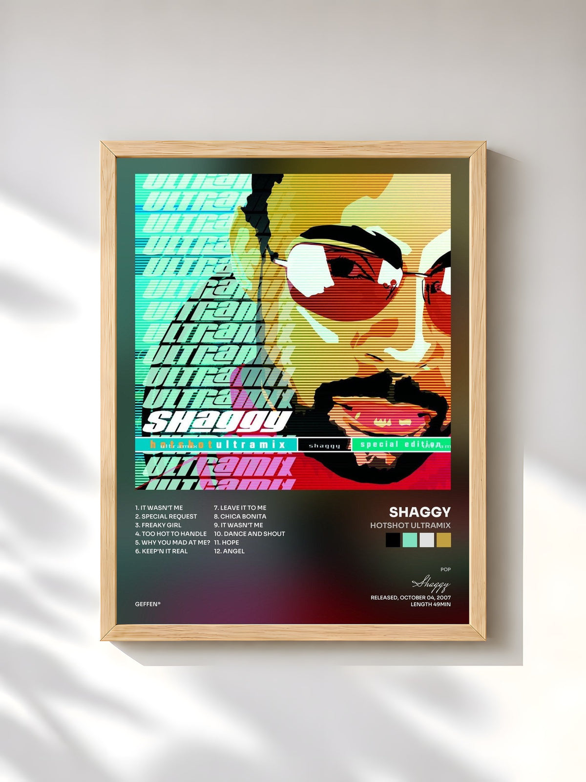 #bois Tableau de l'album Hotshot Ultramix de Shaggy, cadre en bois brut, imprimé et encadré en France