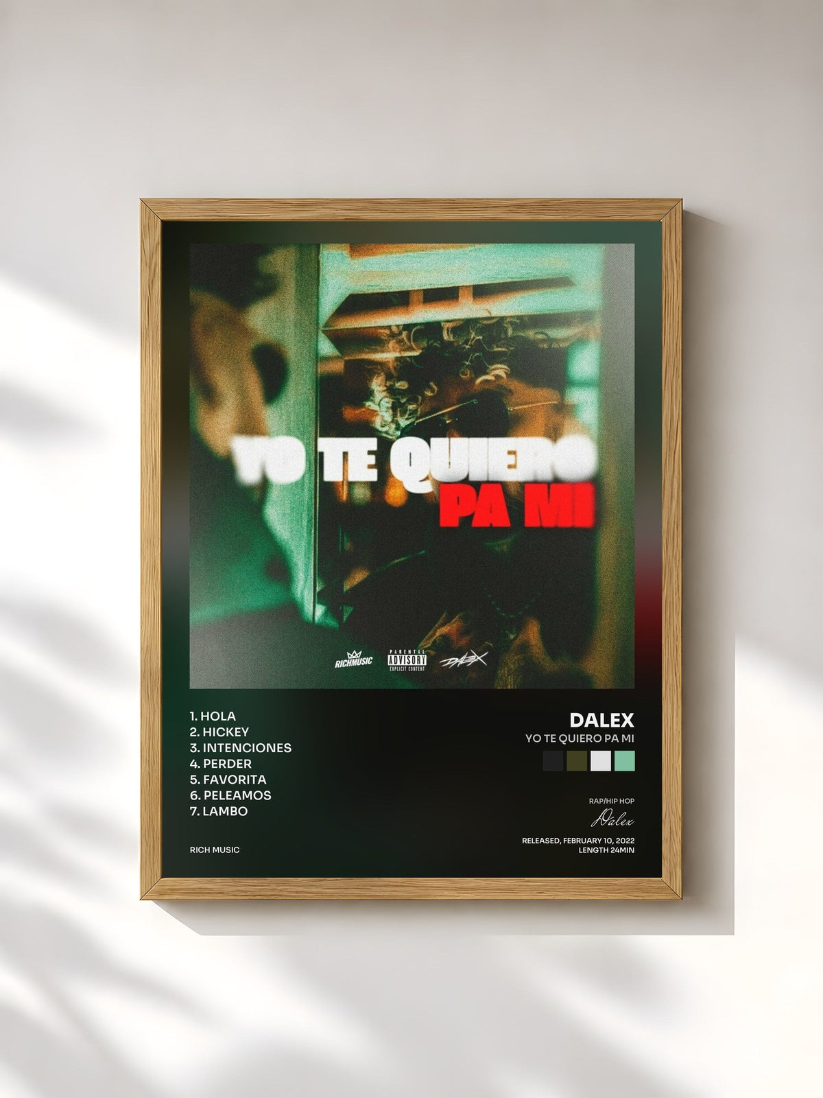 #bois Tableau de l'album Yo Te Quiero Pa Mi de Dalex, cadre en bois brut, imprimé et encadré en France