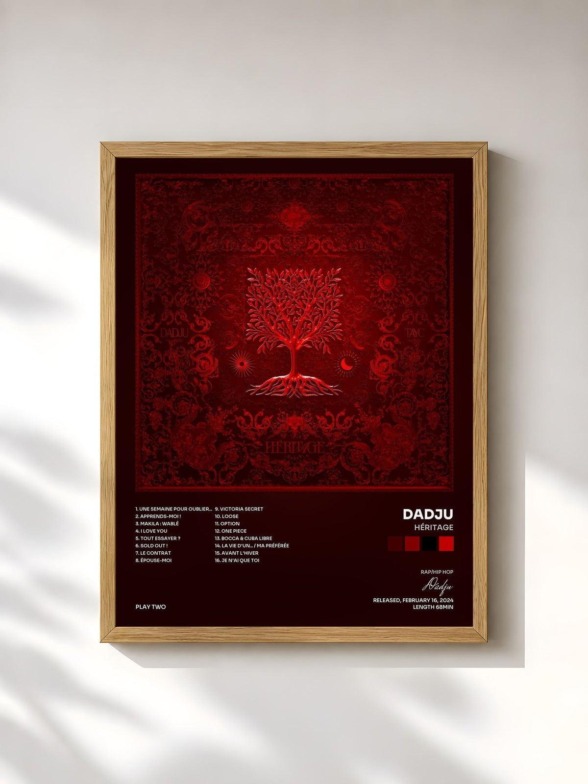 #bois Tableau de l'album HÉRITAGE de Dadju, cadre en bois brut, imprimé et encadré en France