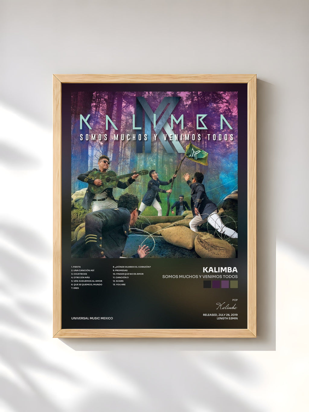 #bois Tableau de l'album Somos Muchos Y Venimos Todos de Kalimba, cadre en bois brut, imprimé et encadré en France