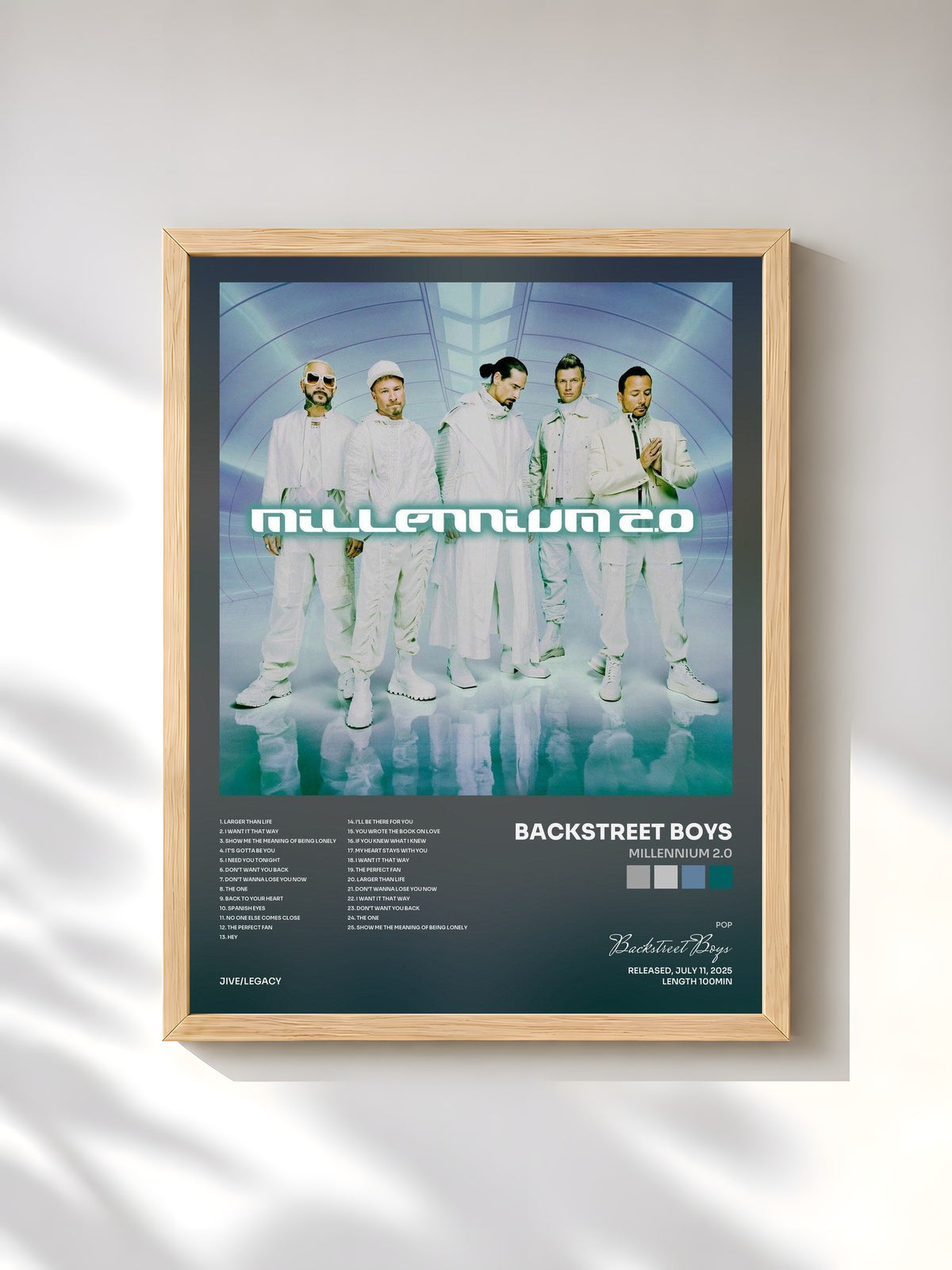 #bois Tableau de l'album Millennium 2.0 de Backstreet Boys, cadre en bois brut, imprimé et encadré en France
