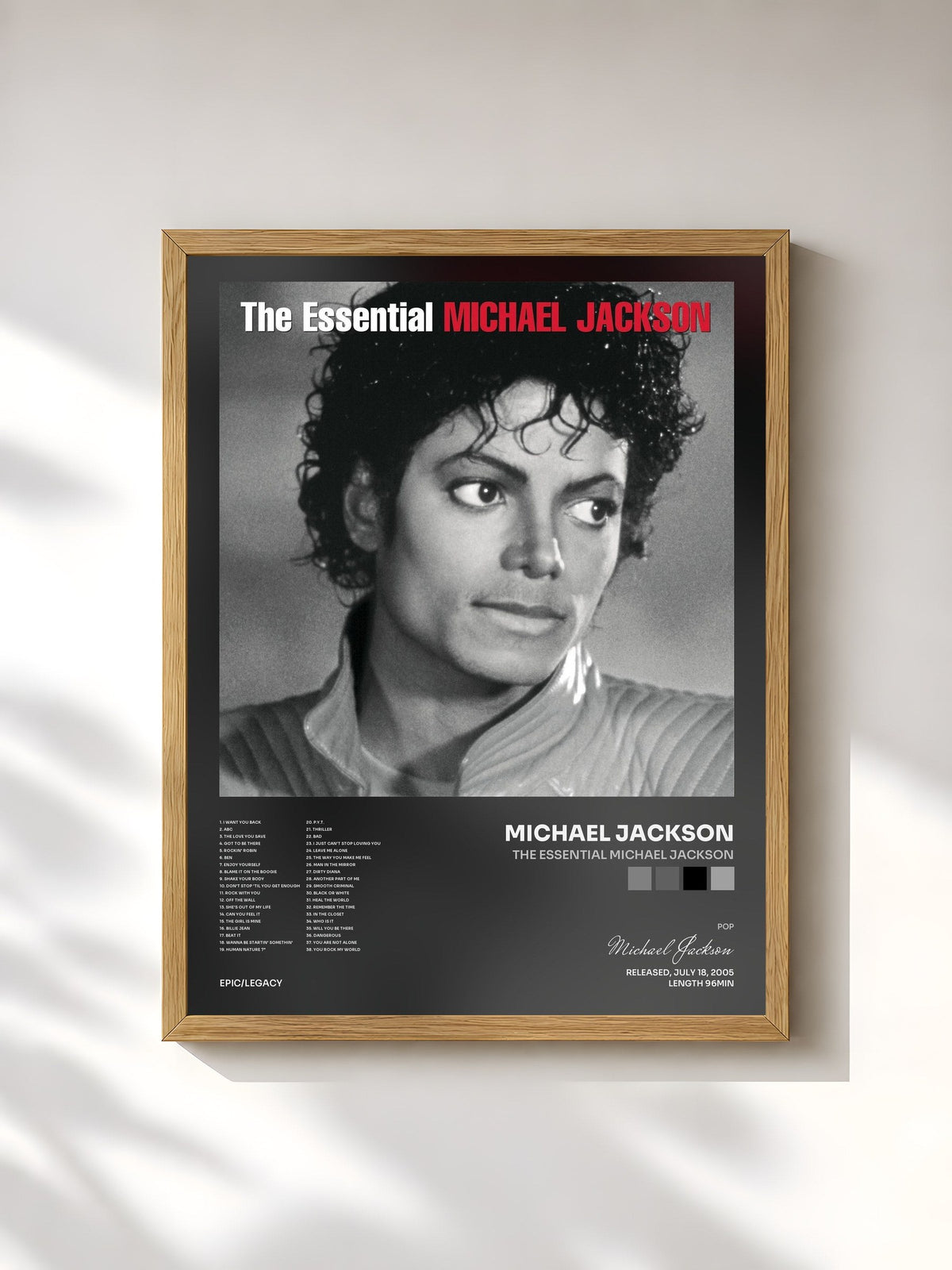 #bois Tableau de l'album The Essential Michael Jackson de Michael Jackson, cadre en bois brut, imprimé et encadré en France