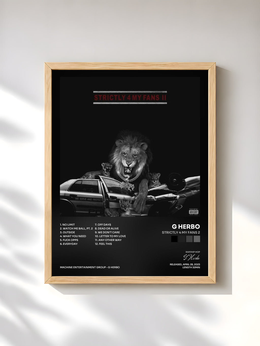#bois Tableau de l'album Strictly 4 My Fans 2 de G Herbo, cadre en bois brut, imprimé et encadré en France