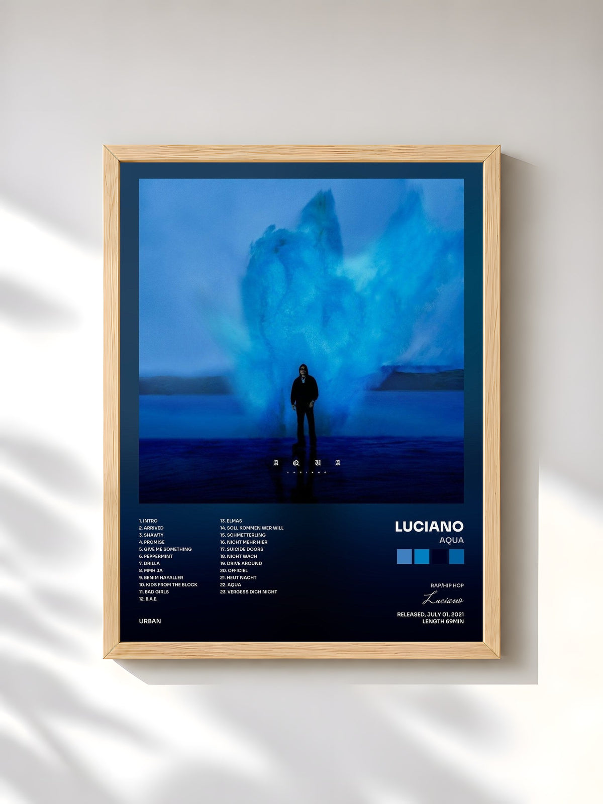 #bois Tableau de l'album AQUA de Luciano, cadre en bois brut, imprimé et encadré en France