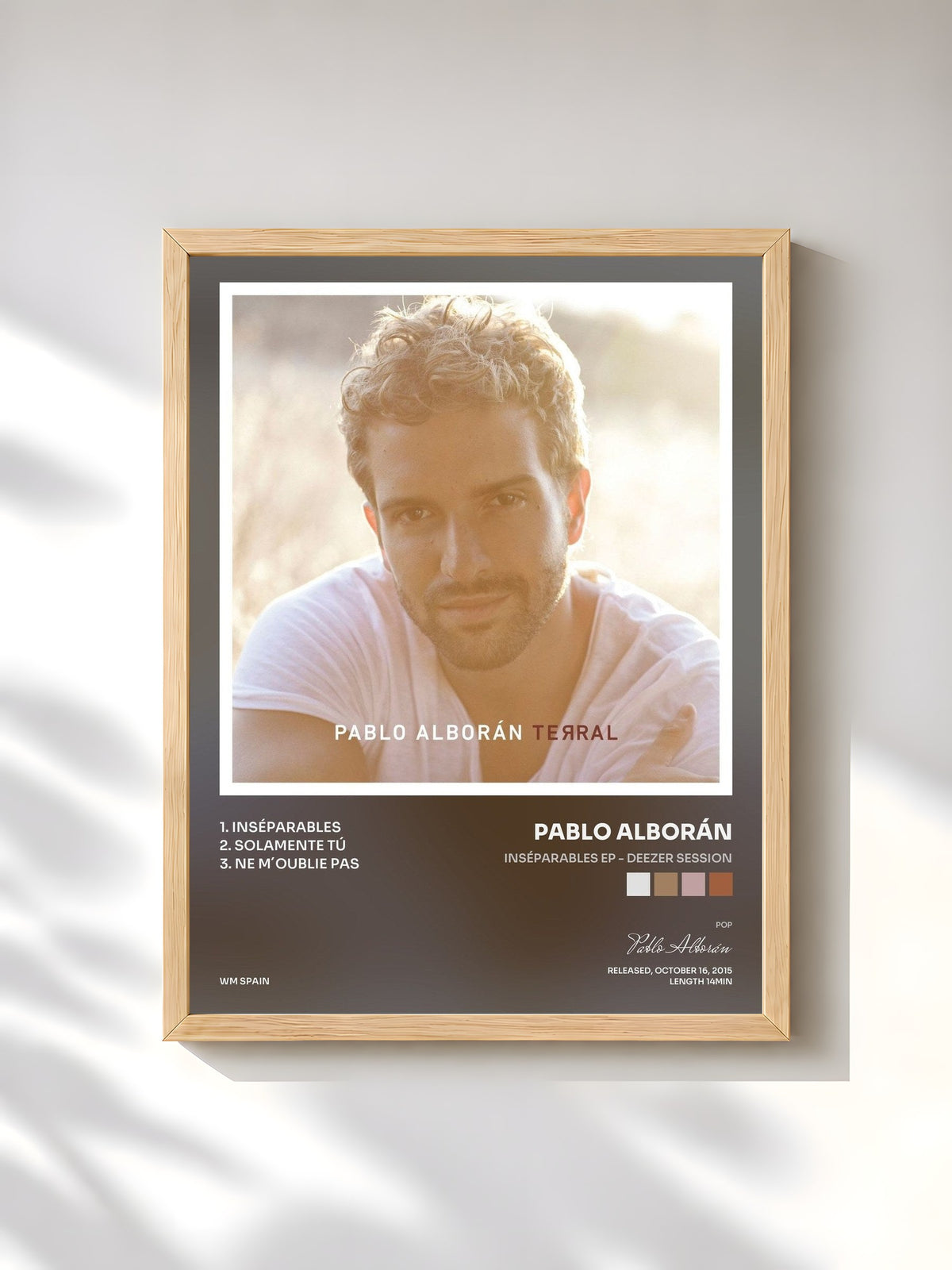 #bois Tableau de l'album Inséparables EP - Deezer Session de Pablo Alborán, cadre en bois brut, imprimé et encadré en France