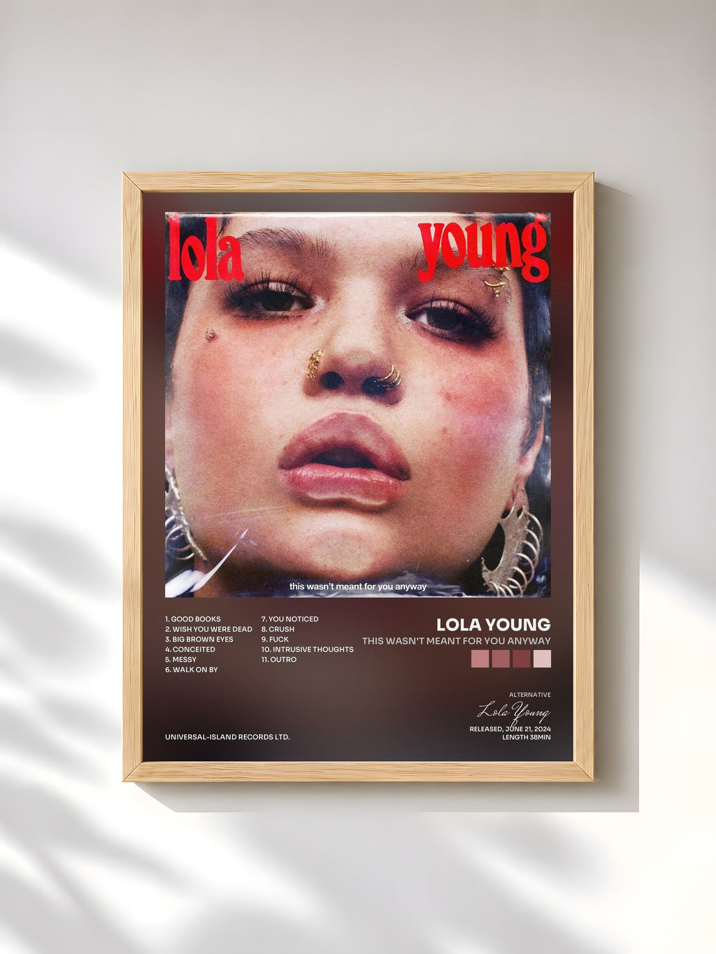 #bois Tableau de l'album This Wasn't Meant For You Anyway de Lola Young, cadre en bois brut, imprimé et encadré en France