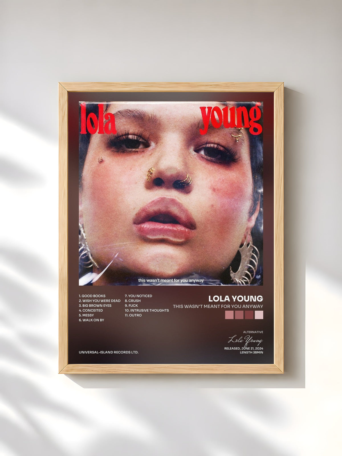 #bois Tableau de l'album This Wasn't Meant For You Anyway de Lola Young, cadre en bois brut, imprimé et encadré en France