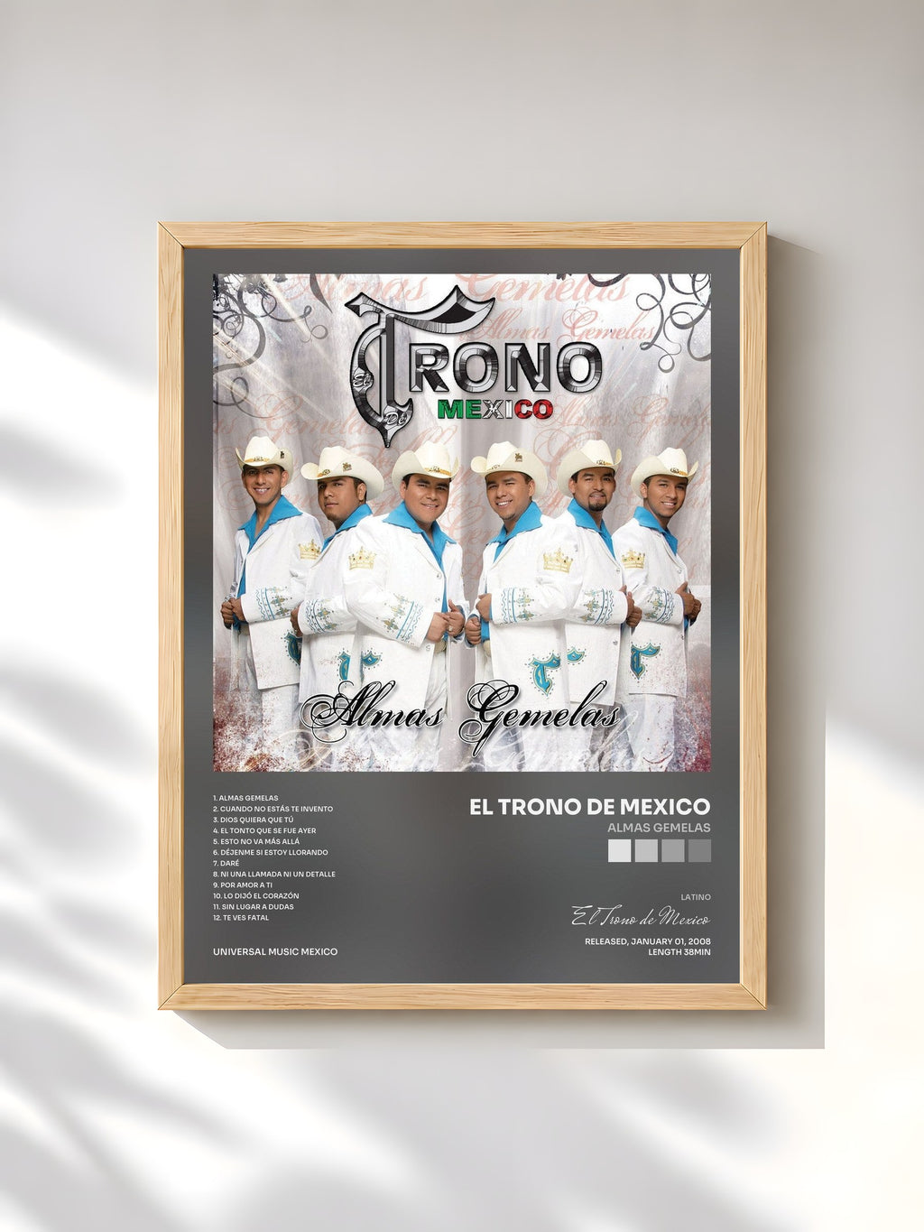 #bois Tableau de l'album Almas Gemelas de El Trono de Mexico, cadre en bois brut, imprimé et encadré en France