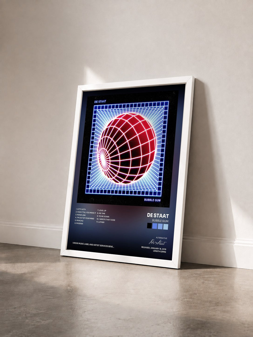 #blanc Tableau de l'album Bubble Gum de De Staat vu de trois quarts, cadre blanc